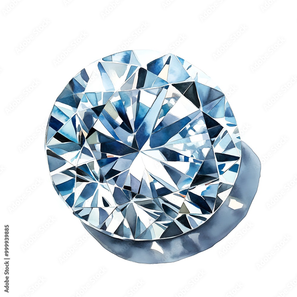 Watercolor Illustration of a Sparkling Diamond. Watercolor Illustration of a Sparkling Diamond.