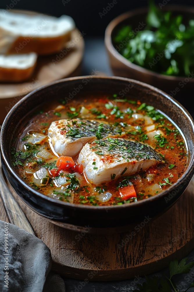 Halászlé: A spicy fish soup made with carp, paprika, and vegetables, originating from river regions. Halászlé: A spicy fish soup made with carp, paprika, and vegetables, originating from river regions.