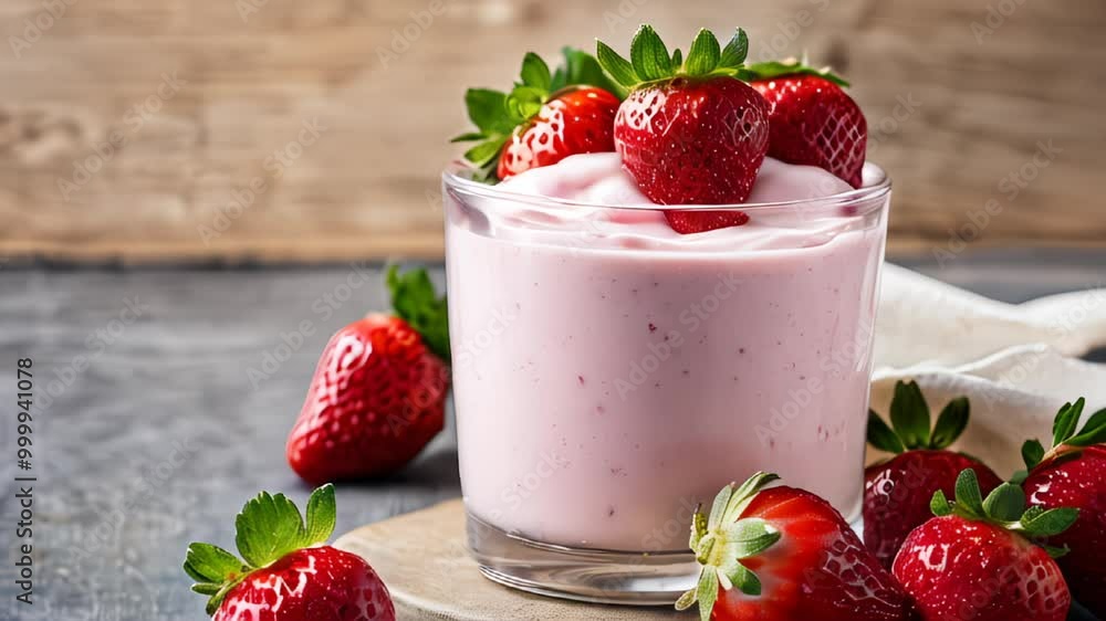 Freshly blended strawberry delight perfect for a summer treat Freshly blended strawberry delight perfect for a summer treat
