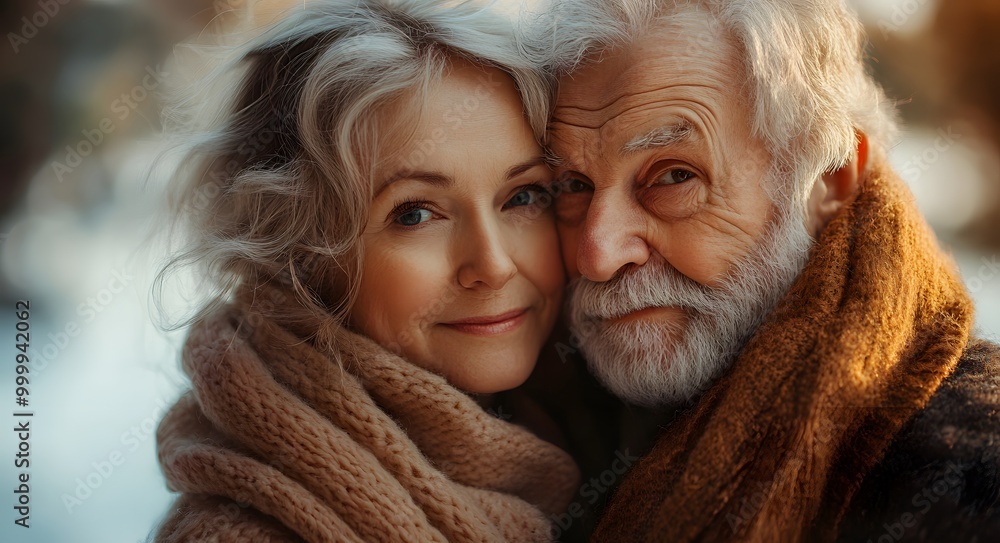 An elderly couple shares a tender moment of affection and companionship. An elderly couple shares a tender moment of affection and companionship.