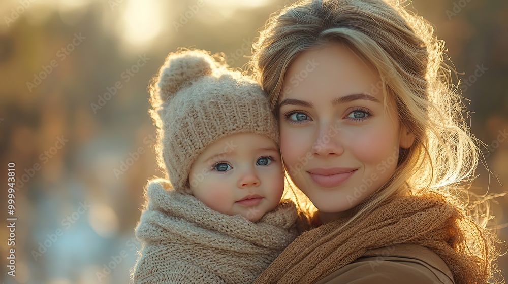 Obraz premium young mother in nature with baby son in the arms