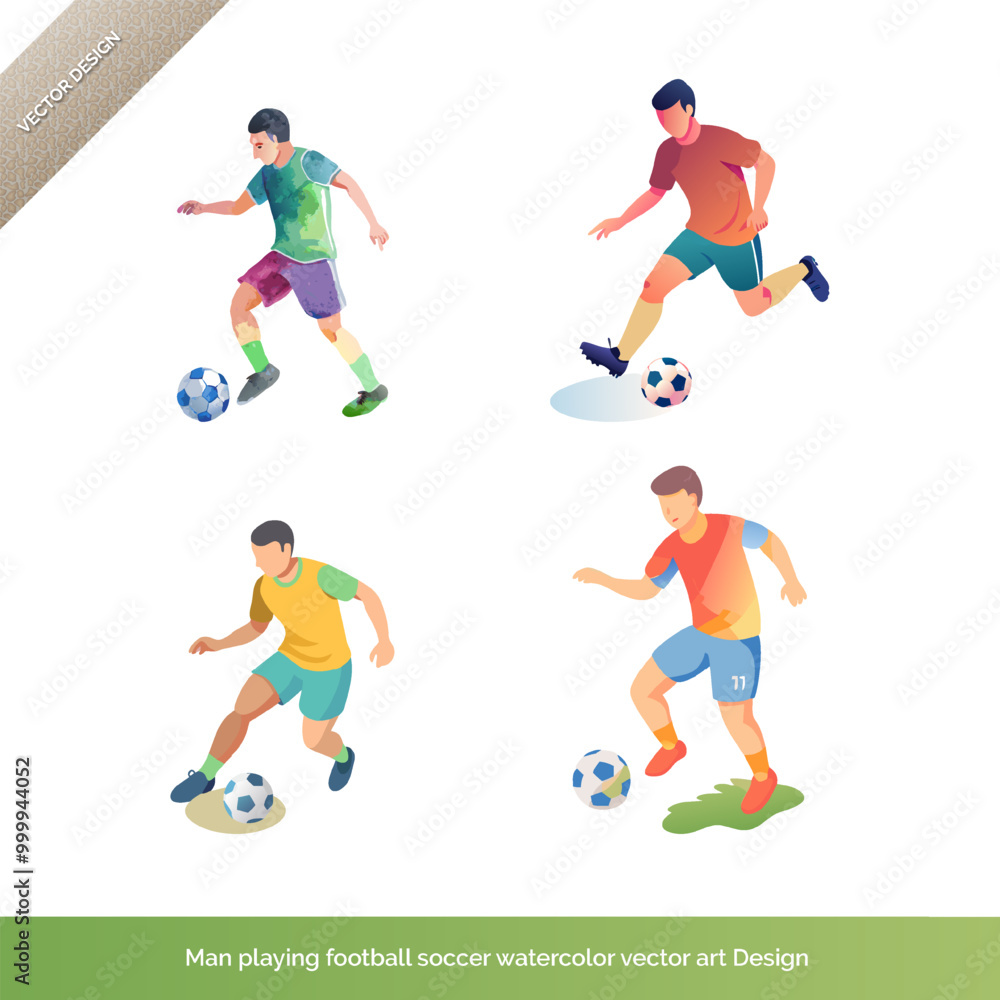 Obraz premium Soccer in Motion Man Playing Football Watercolor Vector Art Set