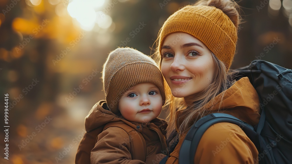 Fototapeta premium young mother with little son on together walk after walk