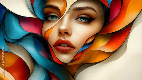 Abstract Art of a Woman's Face with Colorful Swirls