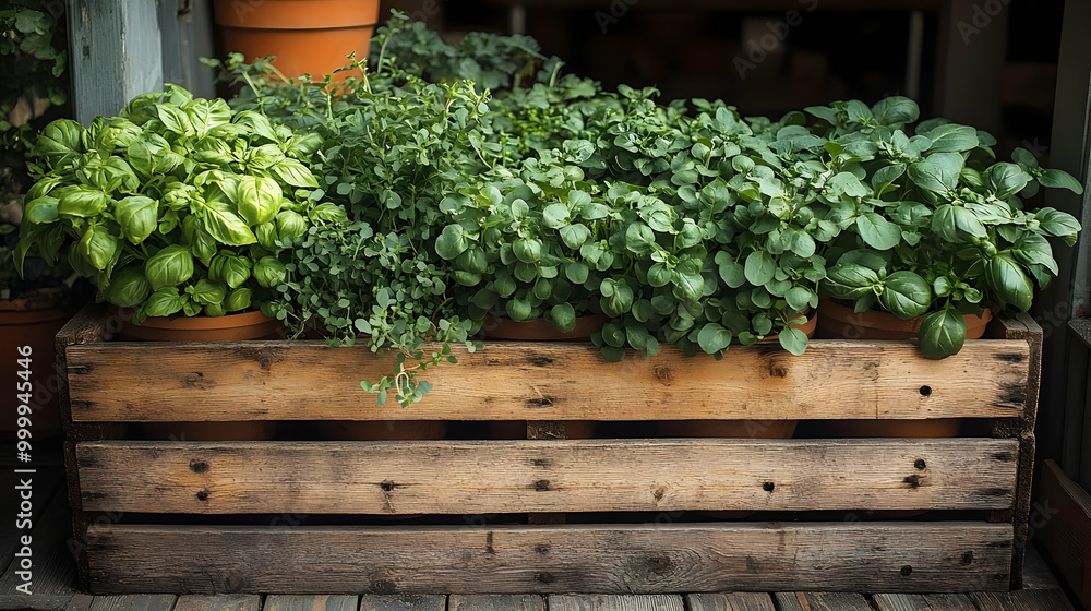 Growing Fresh Herbs in a Wooden Crate Growing Fresh Herbs in a Wooden Crate