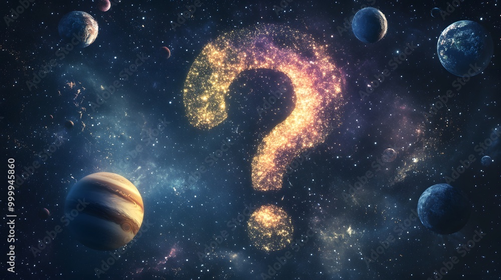 Naklejka premium Doubt, Question Mark in Space, Infinity, Pattern Background, Wallpaper, Cover and Screen for Smartphone, PC, Laptop, 9:16 and 16:9 Format