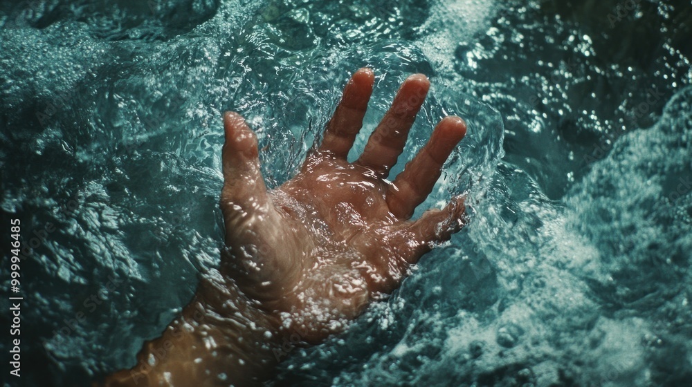 A hand reaching through water, creating ripples and capturing a moment of fluid motion. A hand reaching through water, creating ripples and capturing a moment of fluid motion.