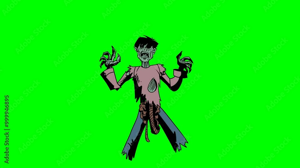 2d animated character of A scary violent zombie man or woman shaking and walking and scaring people about to eat people in bloody dirty torn clothes. in green screen background 2d animated character of A scary violent zombie man or woman shaking and walking and scaring people about to eat people in bloody dirty torn clothes. in green screen background