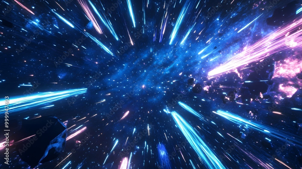 Vibrant Meteor Shower with Electric Neon Trails and Glowing Bioluminescence Vibrant Meteor Shower with Electric Neon Trails and Glowing Bioluminescence