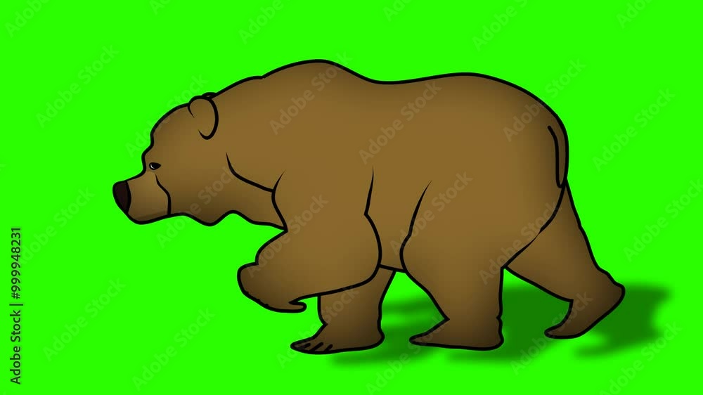 2d animated character of Brown grizzly bear walking in the forest looking for prey, with moving shadow, Looking for children, tired. in green screen background chroma key. 2d animated character of Brown grizzly bear walking in the forest looking for prey, with moving shadow, Looking for children, tired. in green screen background chroma key.