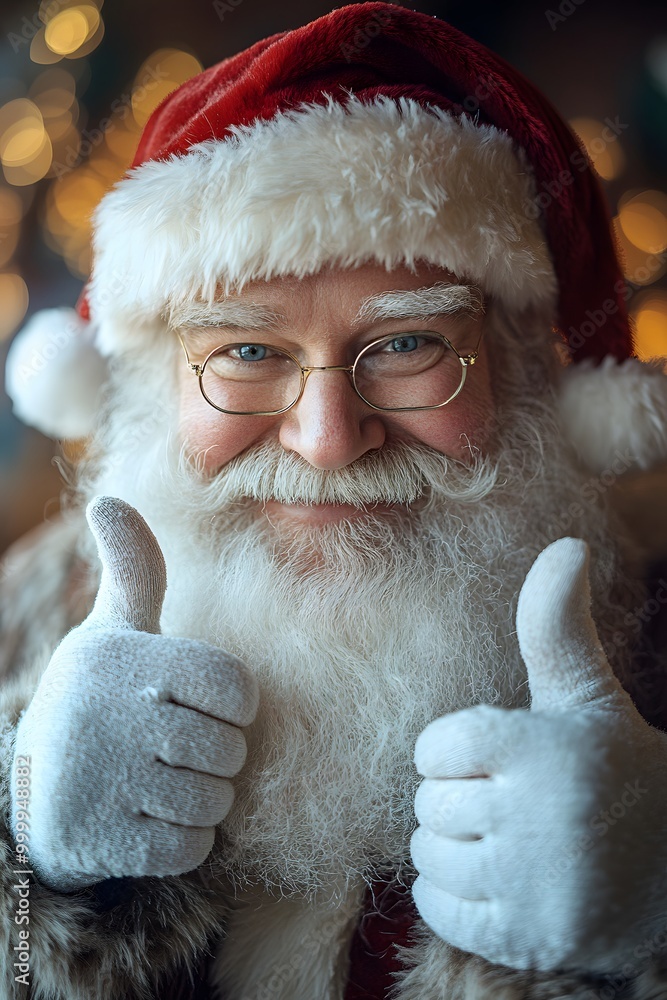 Santa Claus gives two enthusiastic thumbs up. This joyful gesture captures the essence of holiday cheer of the Christmas season. Santa Claus gives two enthusiastic thumbs up. This joyful gesture captures the essence of holiday cheer of the Christmas season.