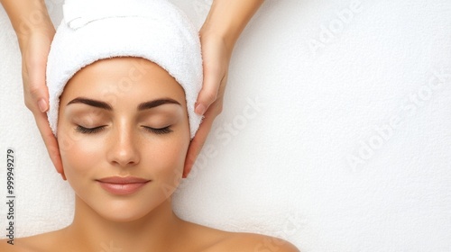 Relaxing spa treatment with woman wearing a towel. Spa and massage.