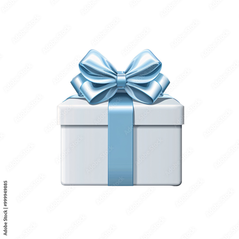White Gift Box with Blue Ribbon and Bow Celebration Present Surprise Packaging transparent background White Gift Box with Blue Ribbon and Bow Celebration Present Surprise Packaging transparent background