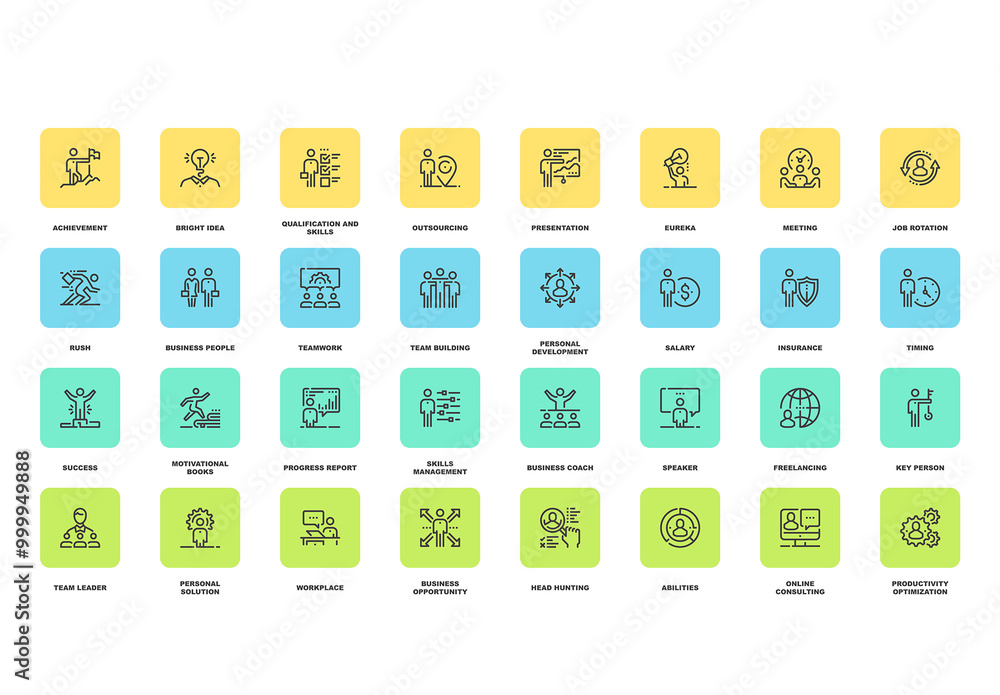 Vector set of business people flat line web icons. Each icon with ...