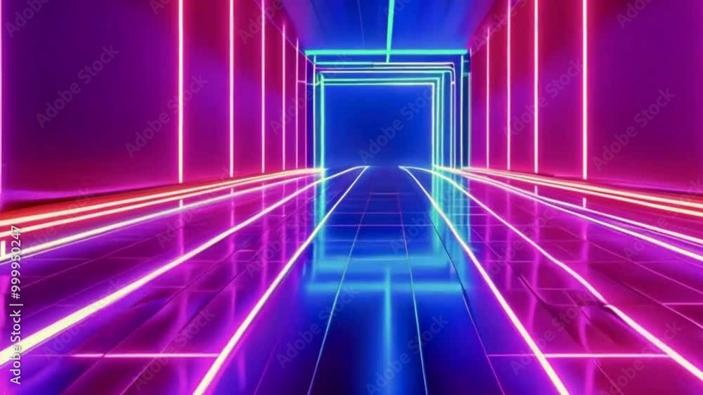 Abstract Neon Light Corridor with Pink and Blue Lines Abstract Neon Light Corridor with Pink and Blue Lines