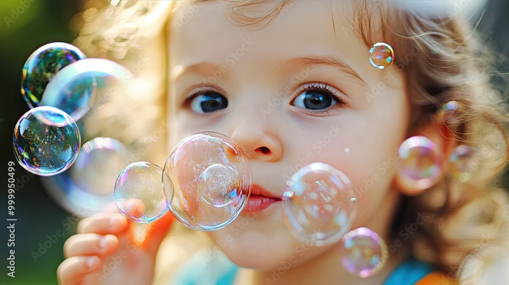 close up a kid with bubbles. Exciting outdoor weekend fun activity. children play close up a kid with bubbles. Exciting outdoor weekend fun activity. children play