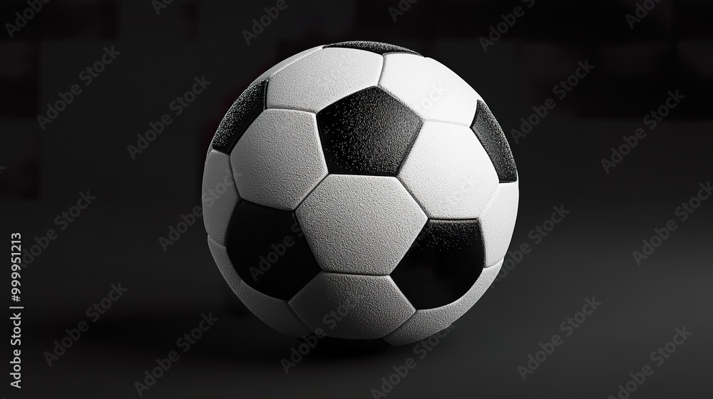 Naklejka premium Realistic Soccer Ball with Classic Black and White Panels on Dark Background