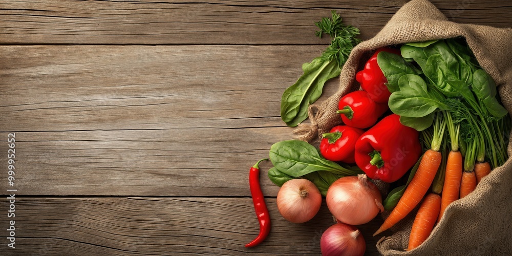 Rustic Wooden Background with Fresh Vegetables Rustic Wooden Background with Fresh Vegetables