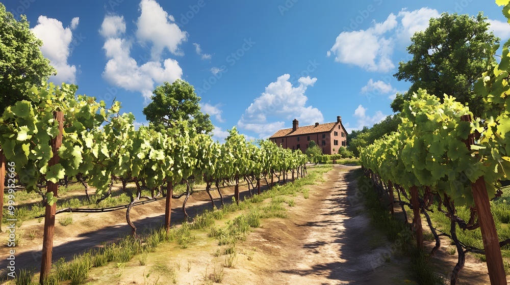 Vineyard Landscape with Red Brick House Vineyard Landscape with Red Brick House