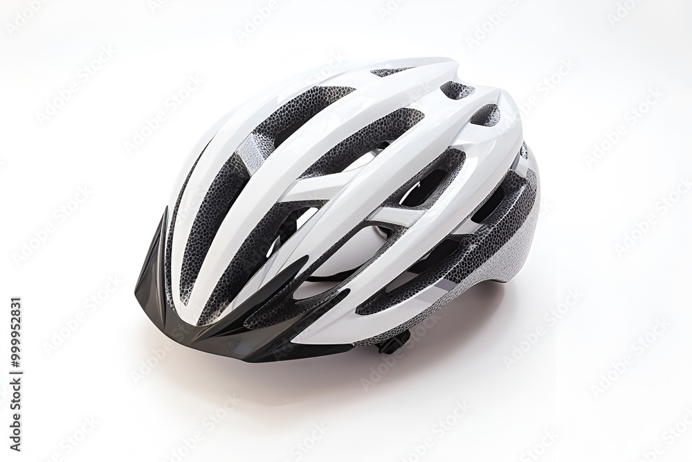 White bicycle helmet isolated on white background. Perspective view of bicycle helmet White bicycle helmet isolated on white background. Perspective view of bicycle helmet