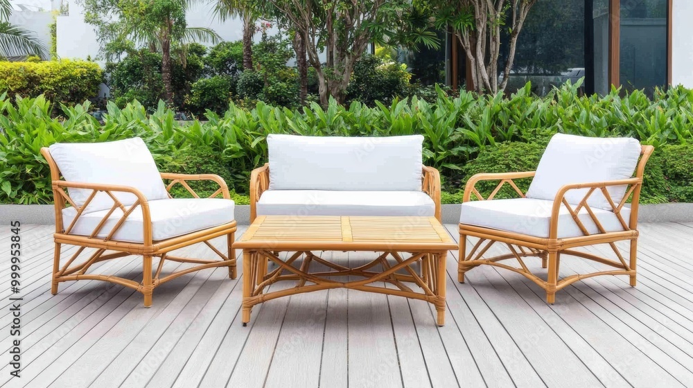 Cozy rattan furniture set for outdoor relaxation Cozy rattan furniture set for outdoor relaxation