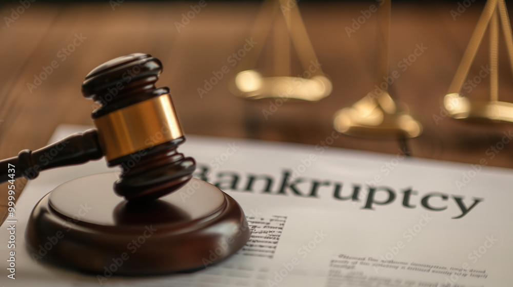 A gavel rests on a bankruptcy document, symbolizing legal proceedings and financial challenges in a courtroom setting. A gavel rests on a bankruptcy document, symbolizing legal proceedings and financial challenges in a courtroom setting.