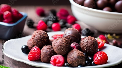  Delicious chocolatecovered strawberries and blueberries photo