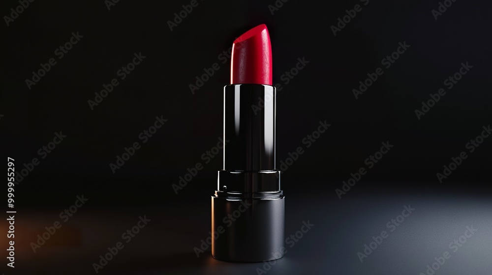 Vibrant Lipstick Tube with Open Cap, Isolated on Black Background Vibrant Lipstick Tube with Open Cap, Isolated on Black Background