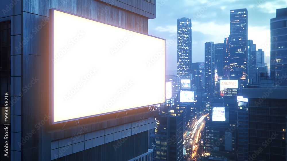 Modern Building with Illuminated Billboard