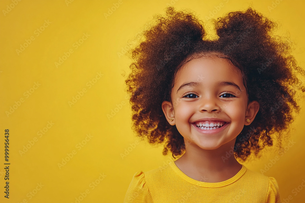 Happy smiling african-american child girl, yellow background Happy smiling african-american child girl, yellow background