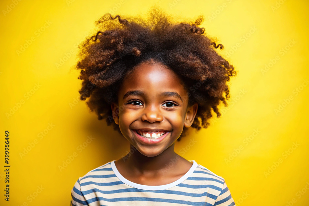 Happy smiling african-american child girl, yellow background Happy smiling african-american child girl, yellow background