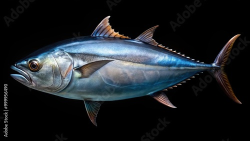 High angle view of bluefin tuna on black background