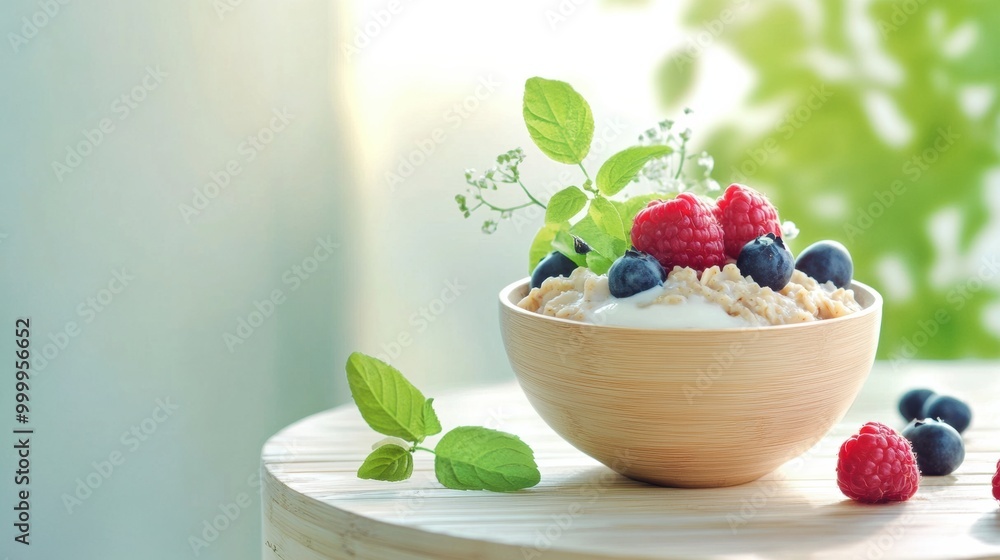 Fresh Yogurt Bowl with Berries and Mint Leaves Fresh Yogurt Bowl with Berries and Mint Leaves