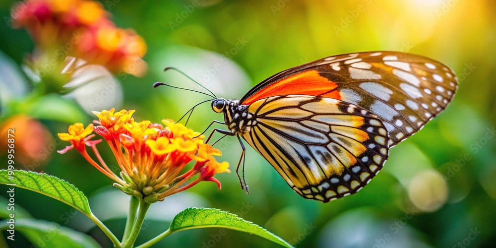 Fototapeta premium High angle view of butterfly collecting pollen on flower