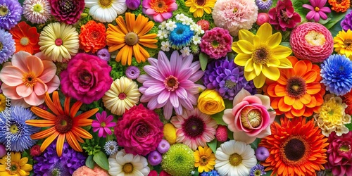 High angle view of colorful blooming flowers in May