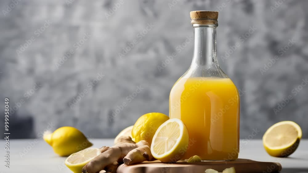 Freshly squeezed ginger and lemon juice a healthy and vibrant start to the day Freshly squeezed ginger and lemon juice a healthy and vibrant start to the day