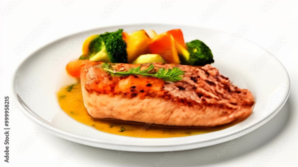 Deliciously grilled fish with vibrant vegetables ready to be savored Deliciously grilled fish with vibrant vegetables ready to be savored