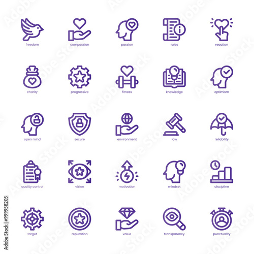 Core Value icon pack for your website, mobile, presentation, and logo design. Core Value icon basic line gradient design. Vector graphics illustration and editable stroke.