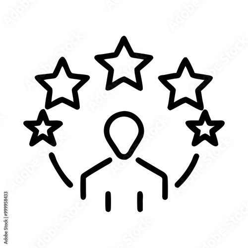 Achievement icon depicting a person surrounded by stars representing expertise and experience