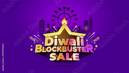 Background of Diwali Festival with Diwali blockbuster sale, offer, logo.