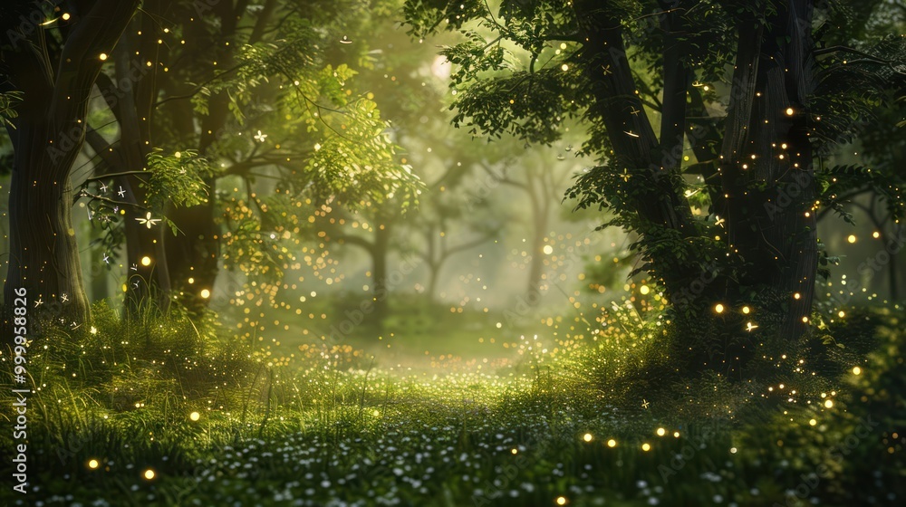 Fototapeta premium Enchanted Forest with Fireflies