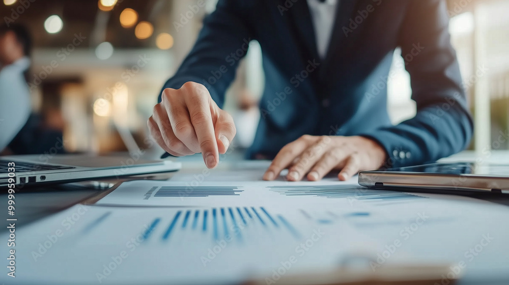 Business professional analyzing financial reports in office Business professional analyzing financial reports in office