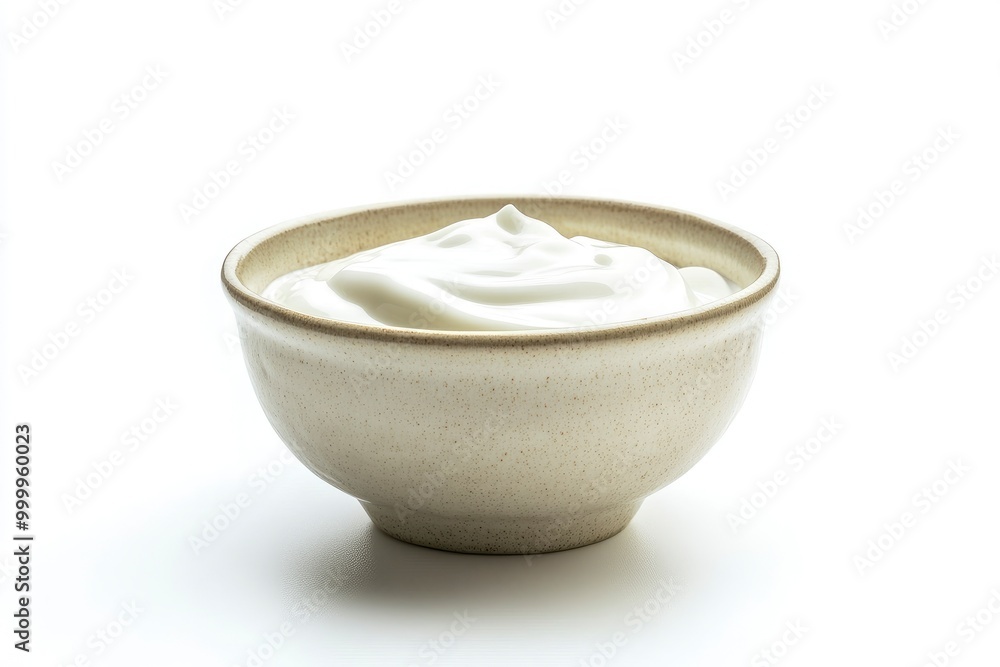 ceramic bowl of fresh greek yogurt or sour cream isolated on white background - generative ai ceramic bowl of fresh greek yogurt or sour cream isolated on white background - generative ai