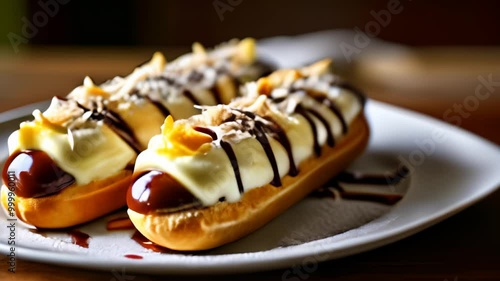  Indulgence on a plate  Chocolatedrizzled coconuttopped donut holes photo