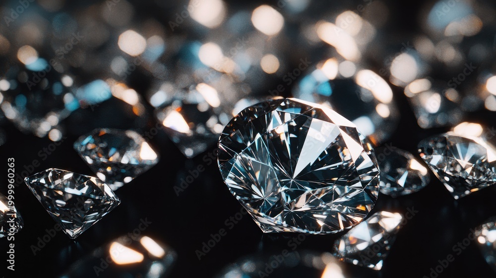 A close-up view of sparkling diamonds scattered on a surface, showcasing their brilliance. A close-up view of sparkling diamonds scattered on a surface, showcasing their brilliance.