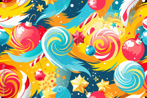 Vivid Candyland Dream with Swirls, Stars, and Sweets