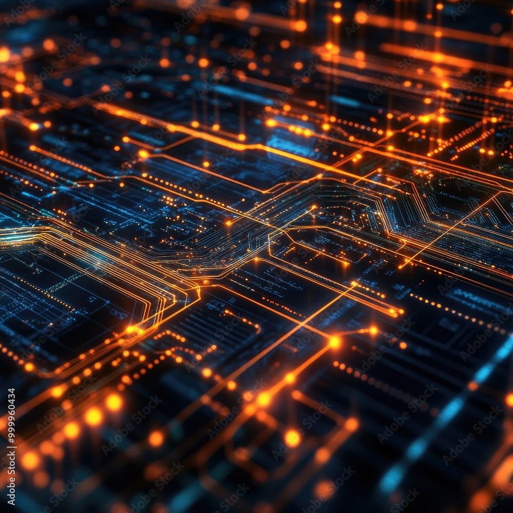 Futuristic data streams flowing across a glowing circuit board, representing advanced computing and networks. Futuristic data streams flowing across a glowing circuit board, representing advanced computing and networks.