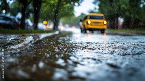 Rainy Day on the Road: Water Covering the Street