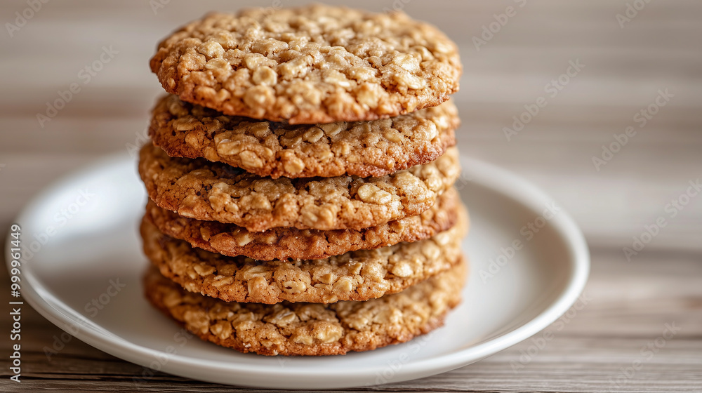 Oatmeal Cookie Tower: Neatly Stacked on a White Plate Oatmeal Cookie Tower: Neatly Stacked on a White Plate