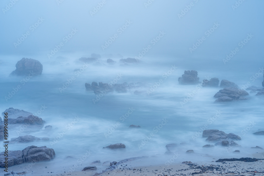 Fototapeta premium Sea fog (mist) along the West Coast shoreline near Lamberts Bay, Western Cape, South Africa.